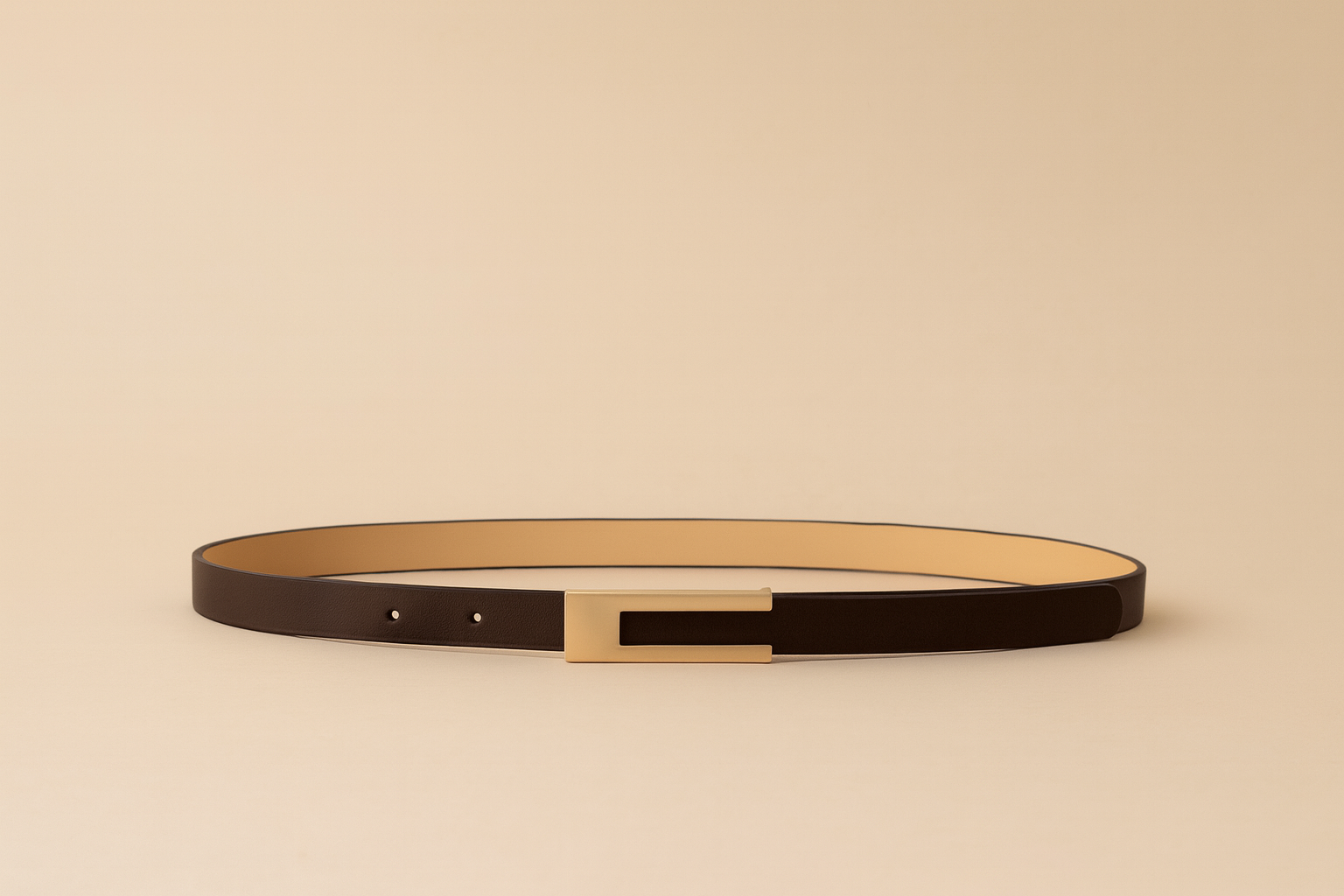 Brown Belt with Rectangular Gold Buckle