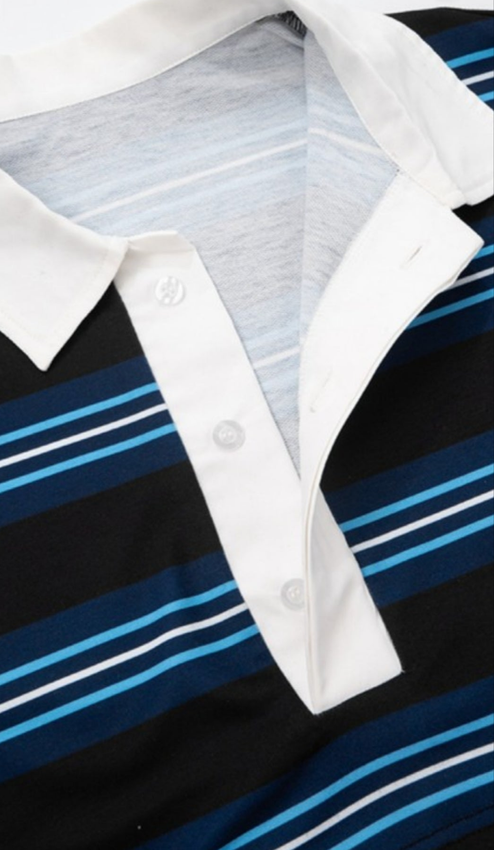 Blue Striped Polo Crop Top with White Collar