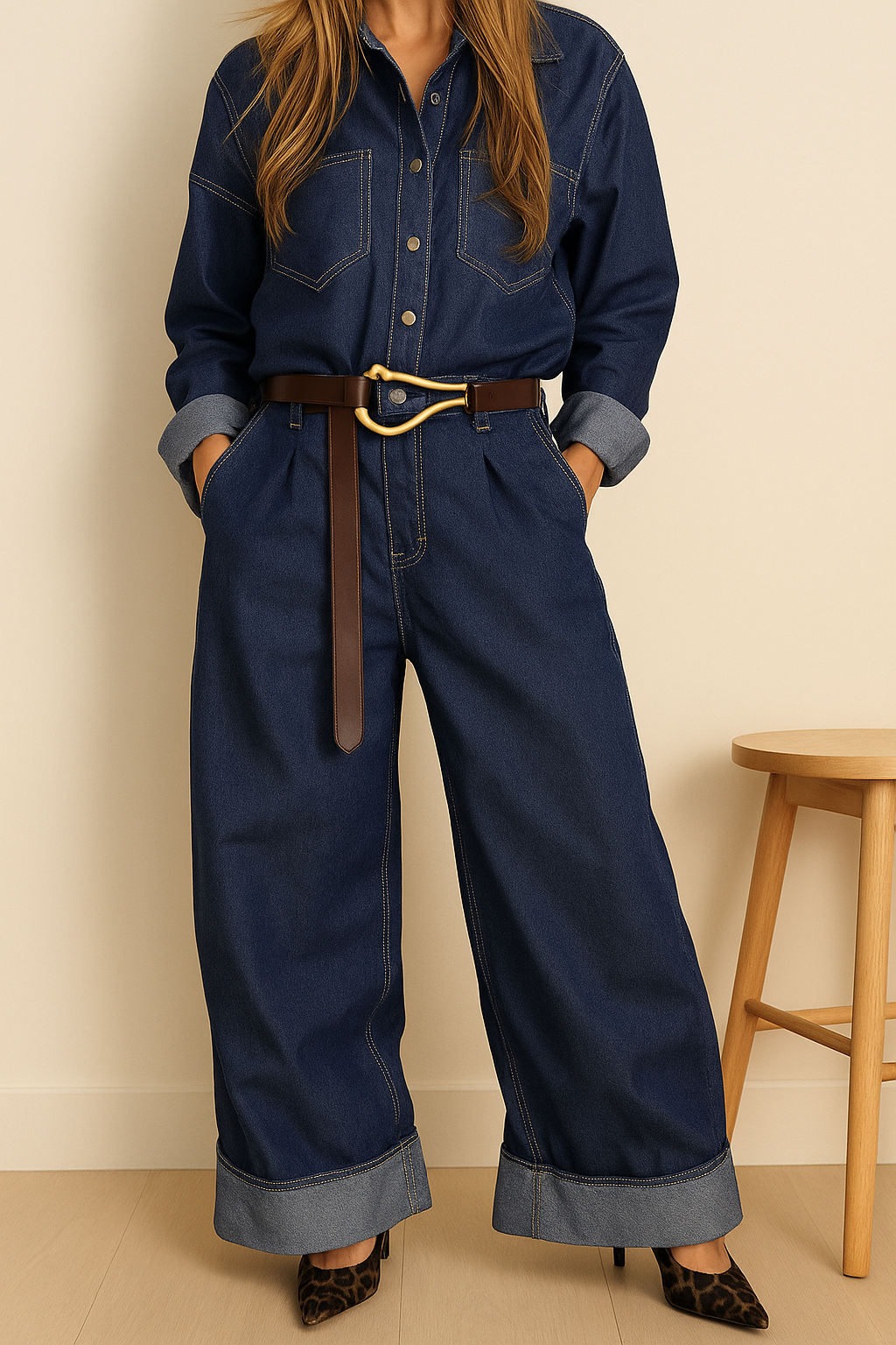 “Urban Classic” Wide Leg Denim Jumpsuit