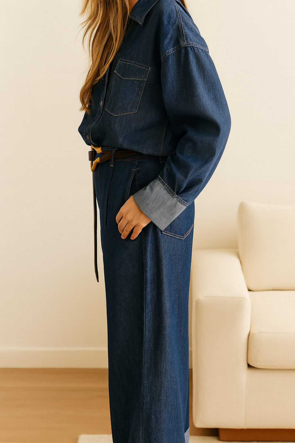 “Urban Classic” Wide Leg Denim Jumpsuit
