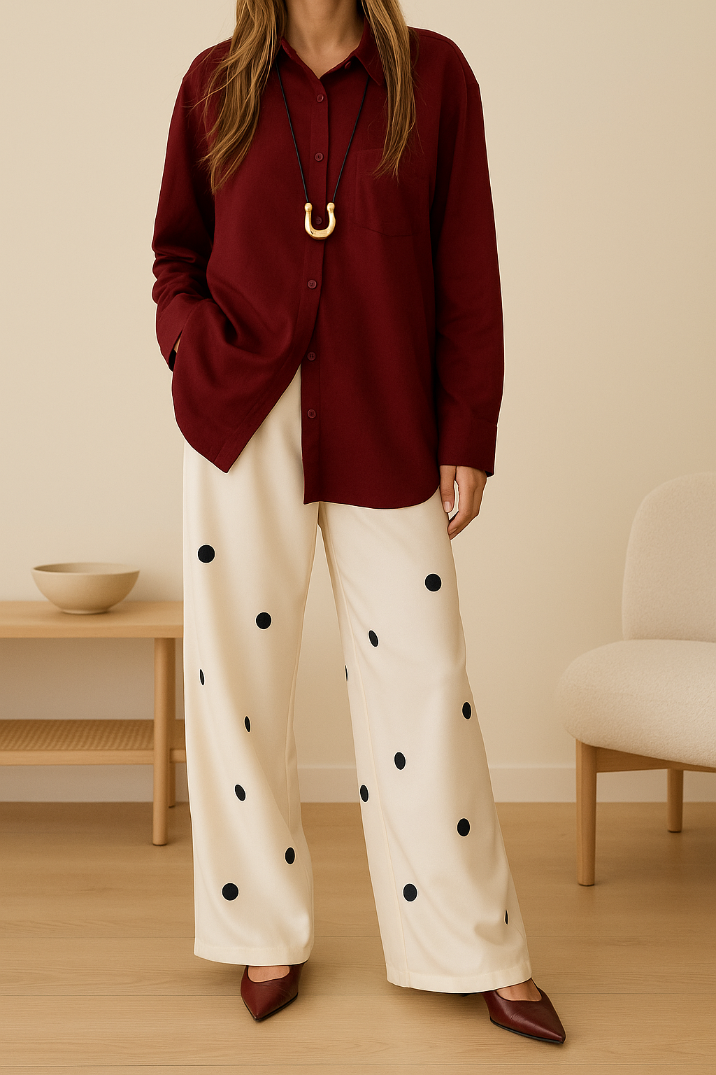 Palazzo Pants with Black Polka Dots