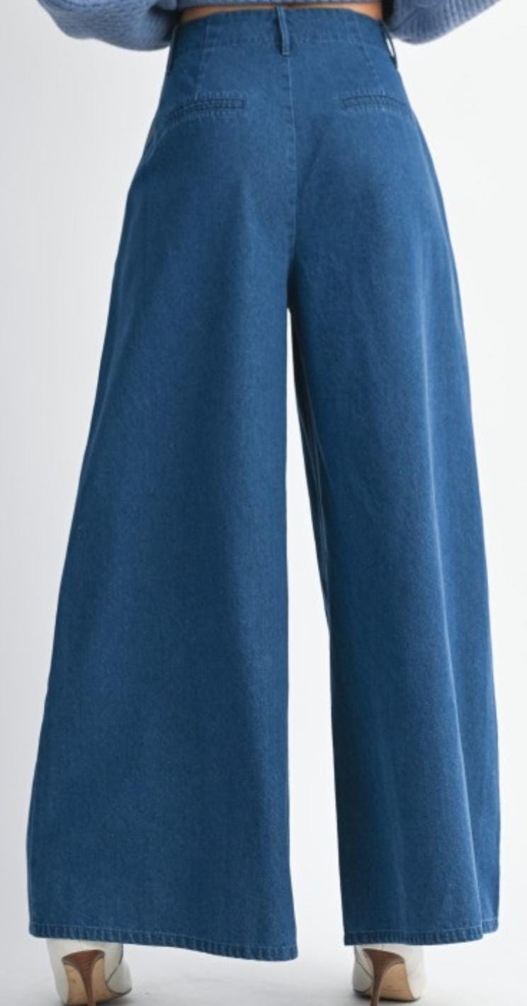 Wide Leg Denim Pants Blue High Waist