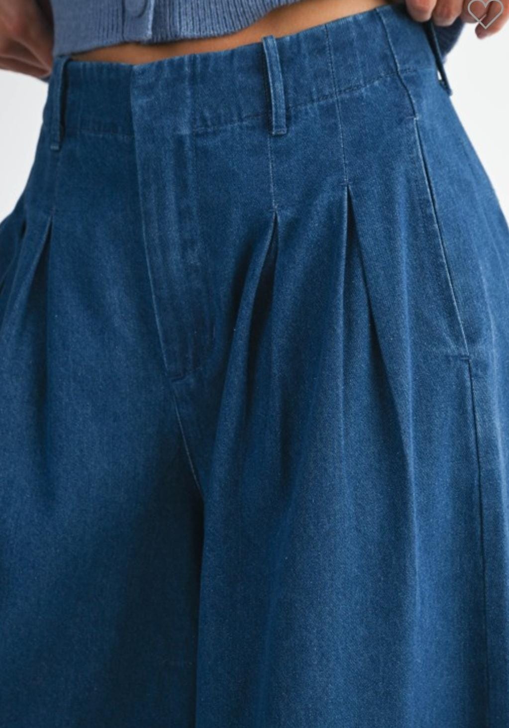 Wide Leg Denim Pants Blue High Waist