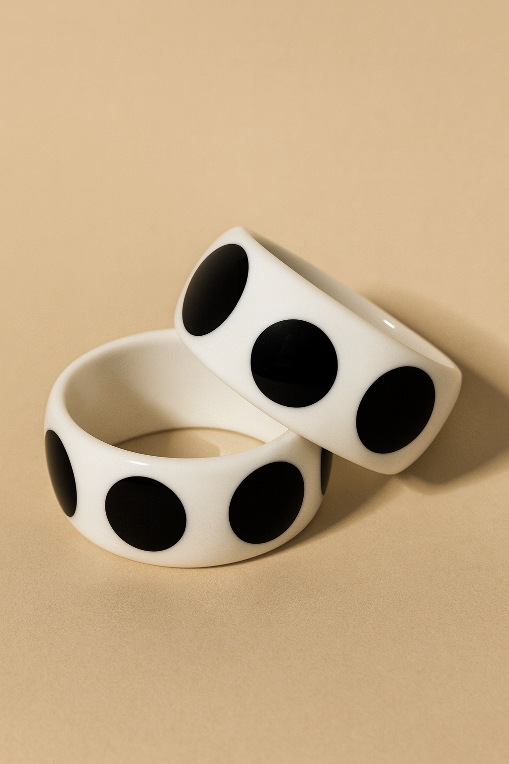 White Acrylic Bracelets with Black Polka Dots