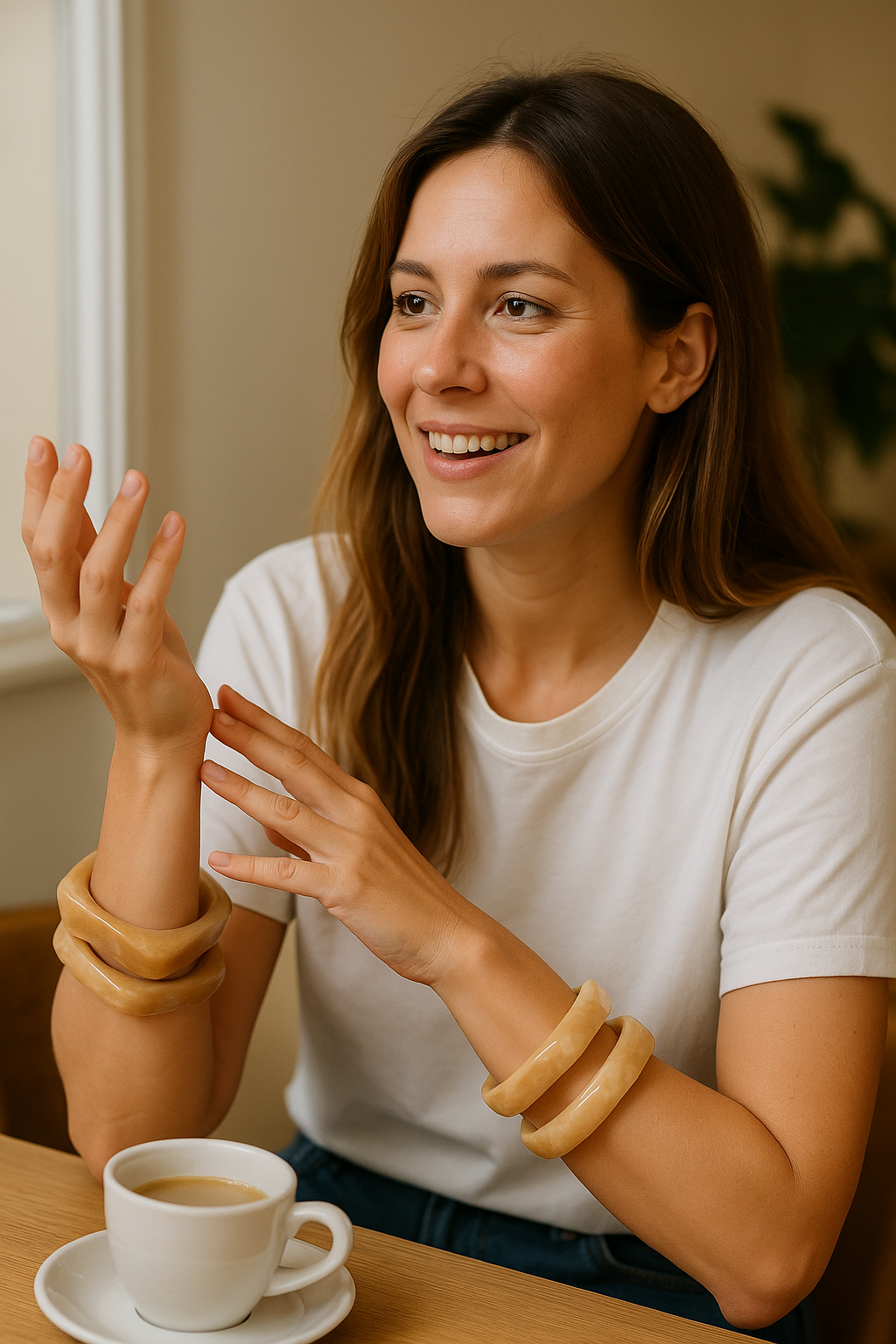 Beige Marble Acetate Chunky Bracelets
