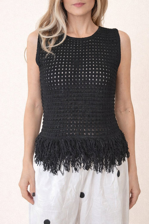 Blusa Tejida Negra con Flecos