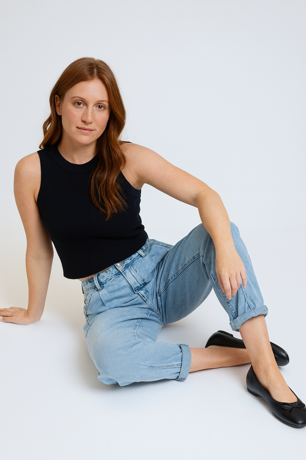 High Rise Pleated Mom Jeans