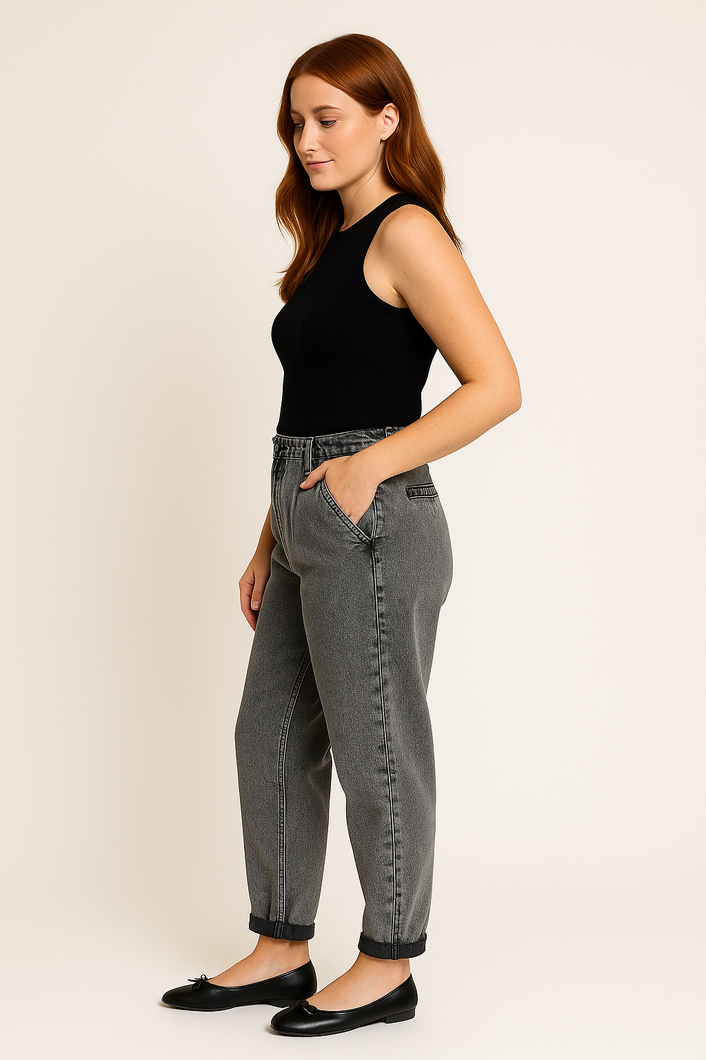 High Rise Pleated Mom Jeans