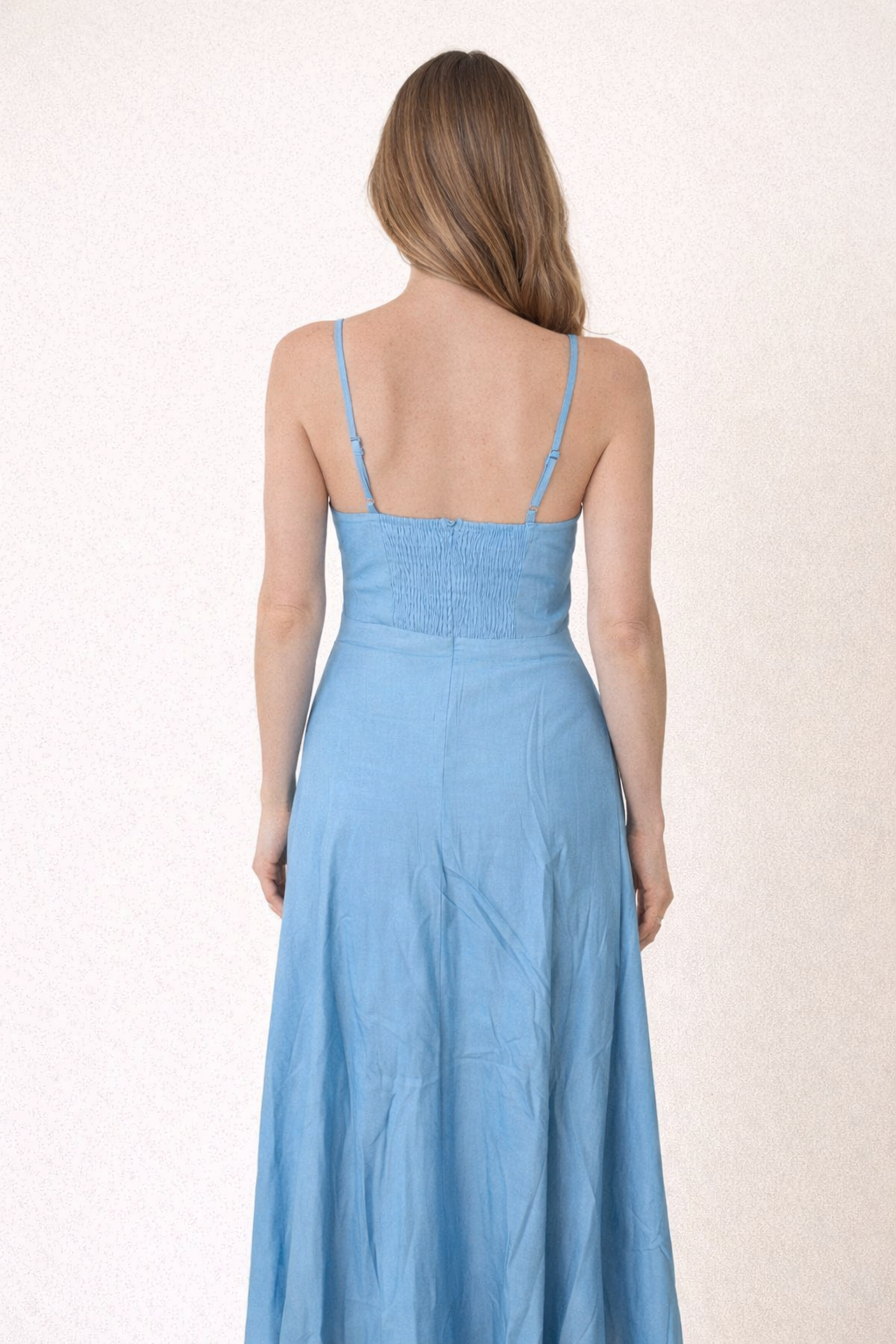 Vestido Midi Celeste con Corset Fit