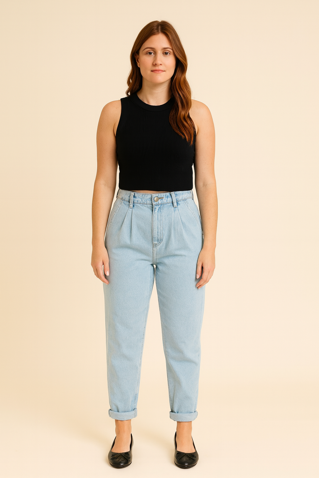High Rise Pleated Mom Jeans