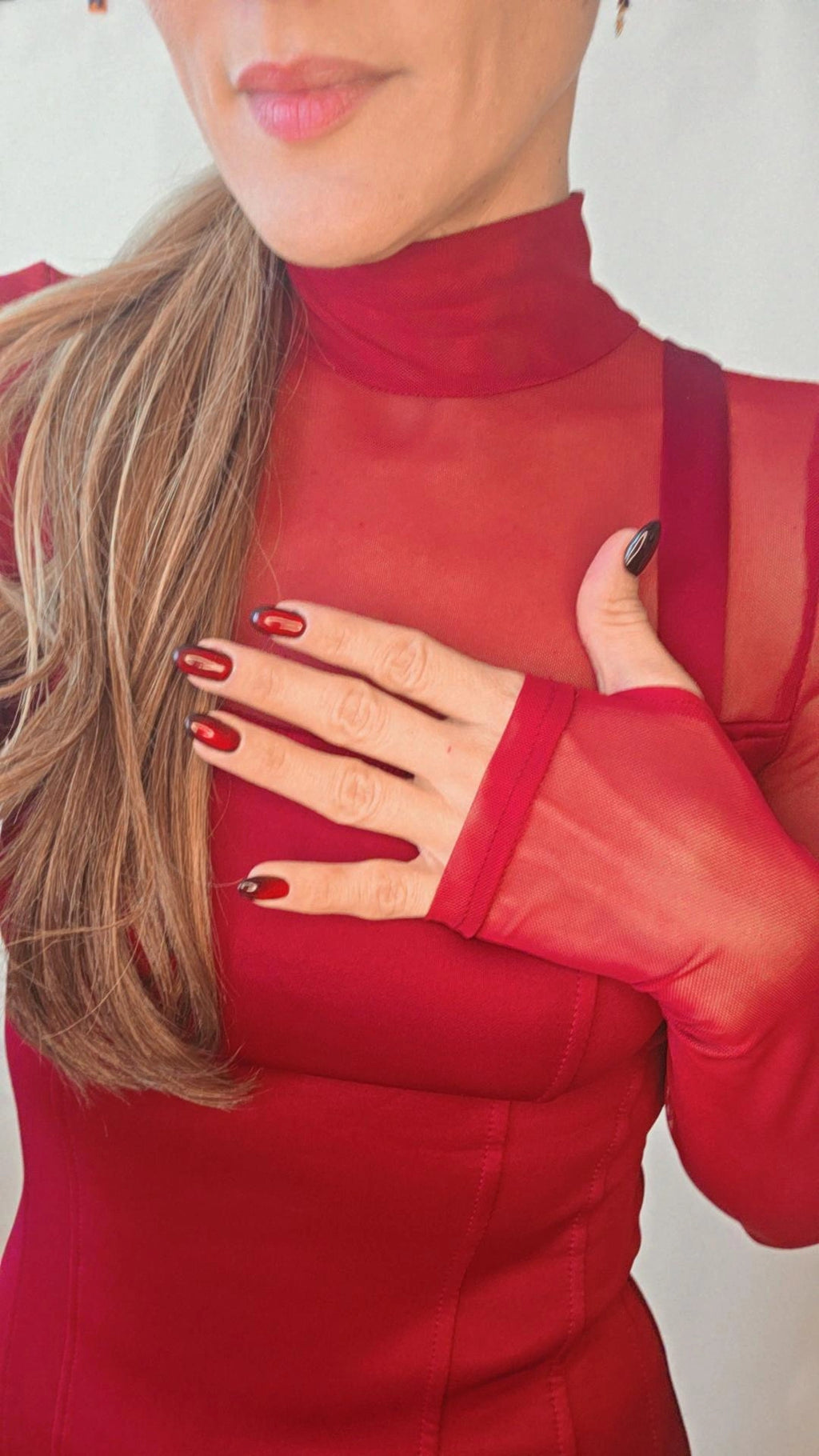 Sheer Mock Neck Mini Dress