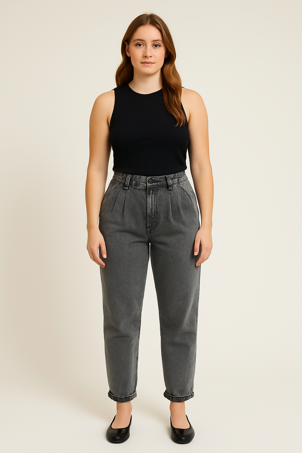 High Rise Pleated Mom Jeans