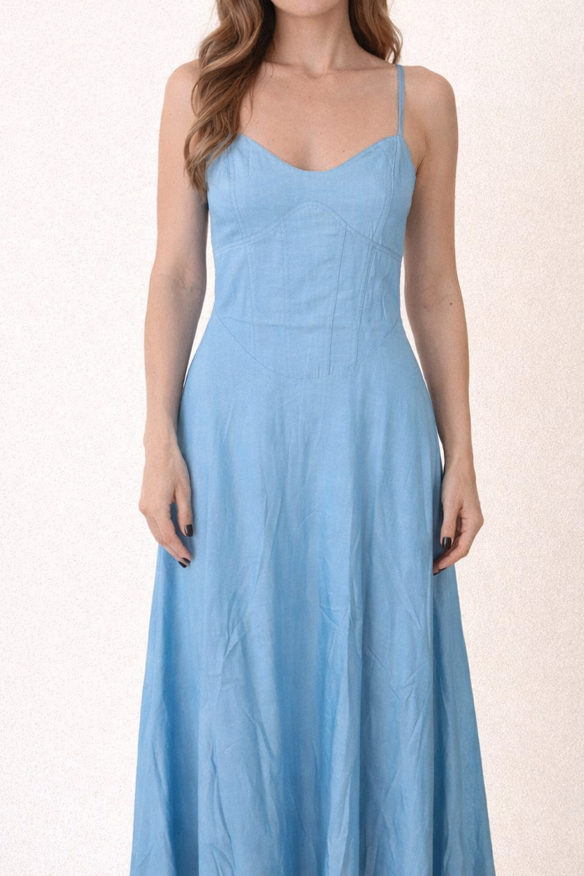 Vestido Midi Celeste con Corset Fit