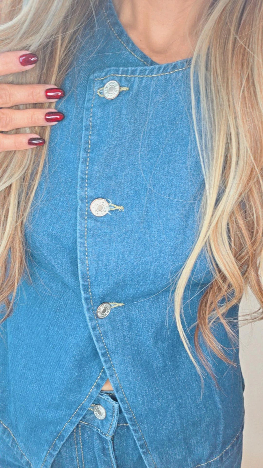 Sleeveless Denim Vest and Wide Leg Jeans